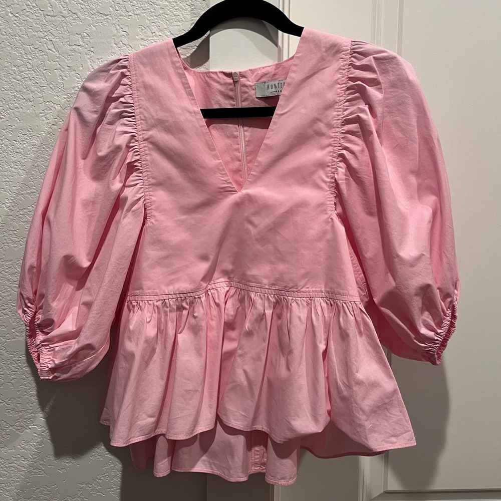Hunter Bell Pink V-Neck Puff Sleeve Blouse